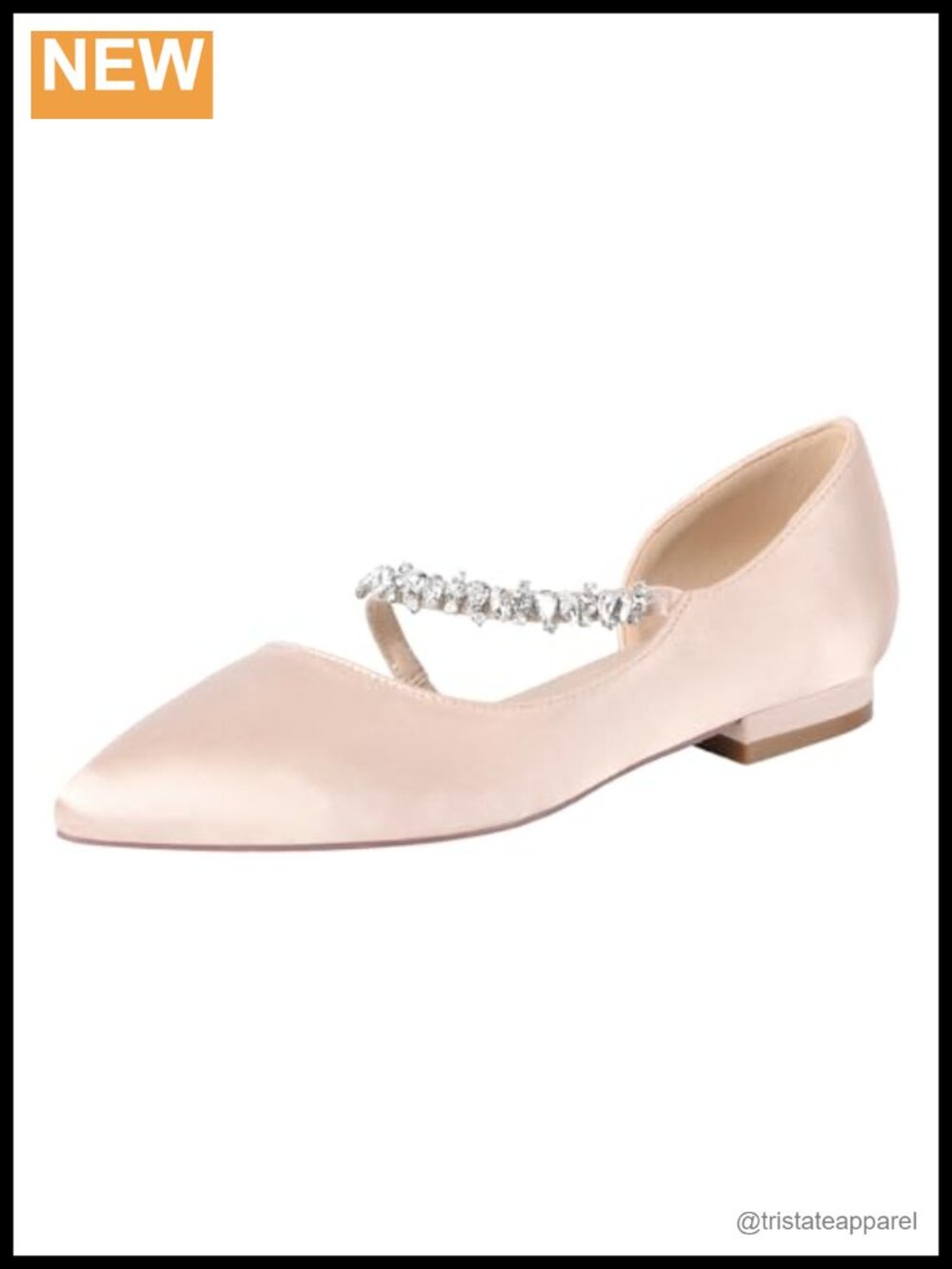 ERIJUNOR Women's Low Heel Pointy Toe Pumps Satin Rhinestone Wedding Party Shoes - Picture 1 of 6